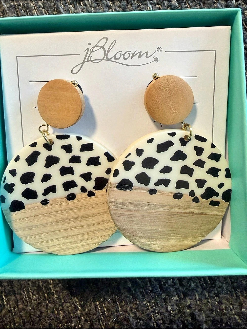 jBloom Animal Print Wood Earrings NWT